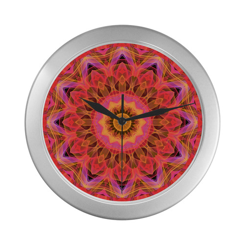 Abstract Peach Violet Mandala Ribbon Candy Lace Silver Color Wall Clock