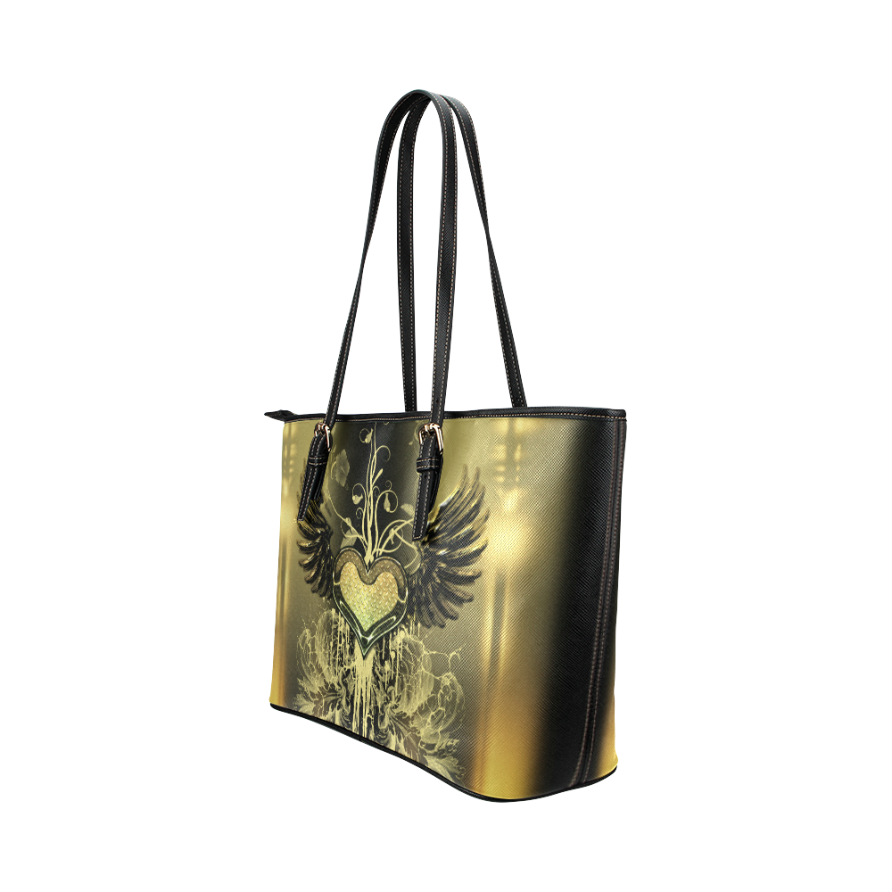 Love, heart with wings Leather Tote Bag/Large (Model 1651)