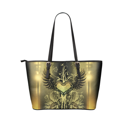 Love, heart with wings Leather Tote Bag/Large (Model 1651)