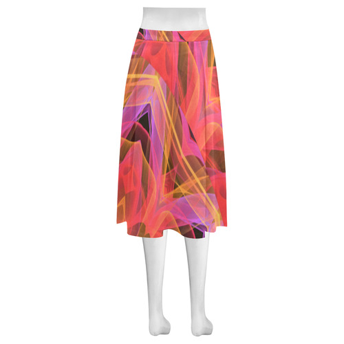 Abstract Peach Violet Mandala Ribbon Candy Lace Mnemosyne Women's Crepe Skirt (Model D16)