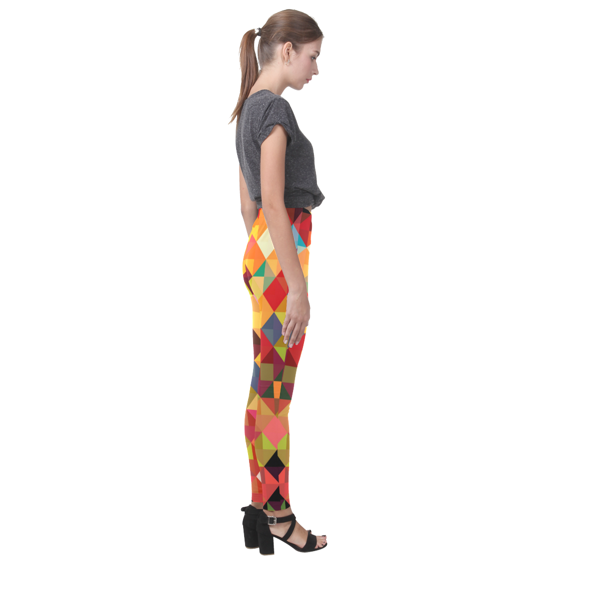 Colorful Red Orange Geometric Abstract Pattern Cassandra Women's Leggings (Model L01)