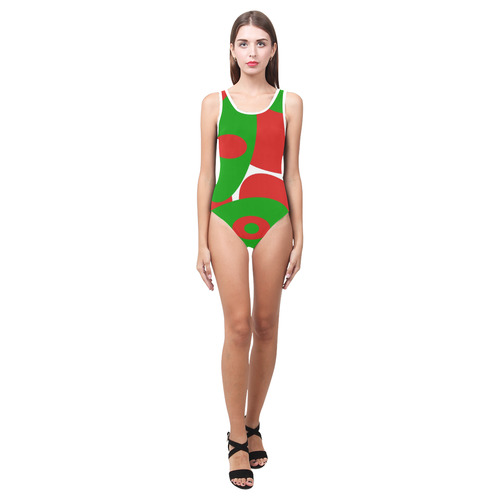 Red and Green Orbs Vest One Piece Swimsuit (Model S04)