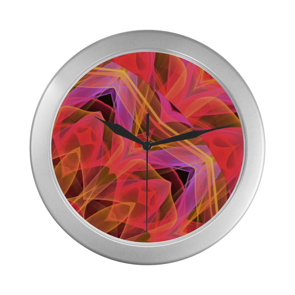 Abstract Peach Violet Mandala Ribbon Candy Lace Silver Color Wall Clock