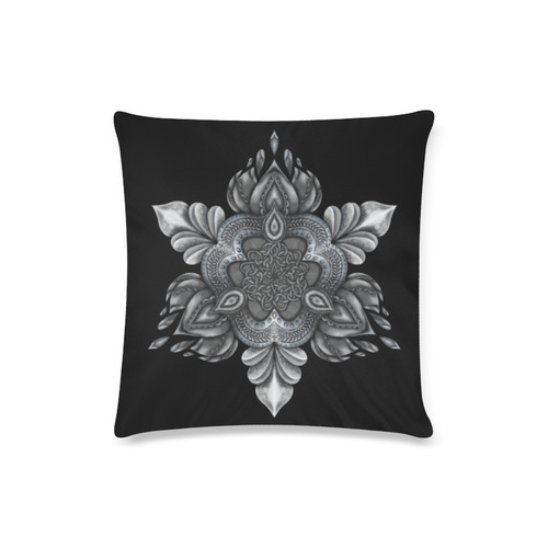 Silver Lotus Black Custom Zippered Pillow Case 16"x16"(Twin Sides)