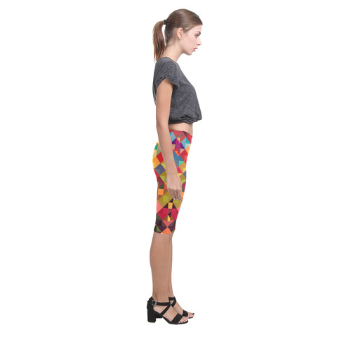 Colorful Red Orange Geometric Abstract Pattern Hestia Cropped Leggings (Model L03)