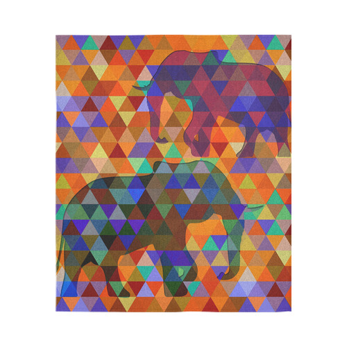 Modern Triangle Pattern Elephants Cotton Linen Wall Tapestry 51"x 60"