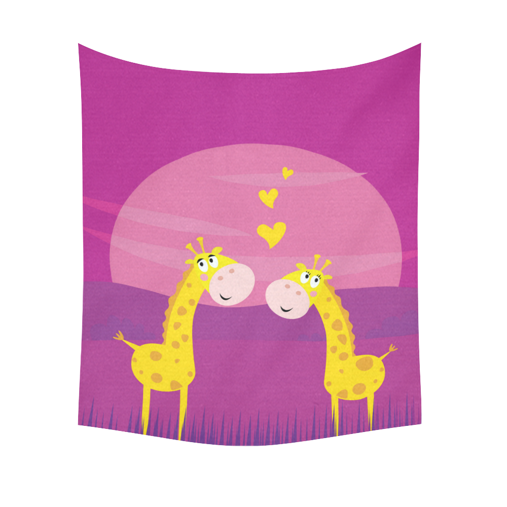 Designers safari edition with Giraffes / yellow old purple Cotton Linen Wall Tapestry 51"x 60"