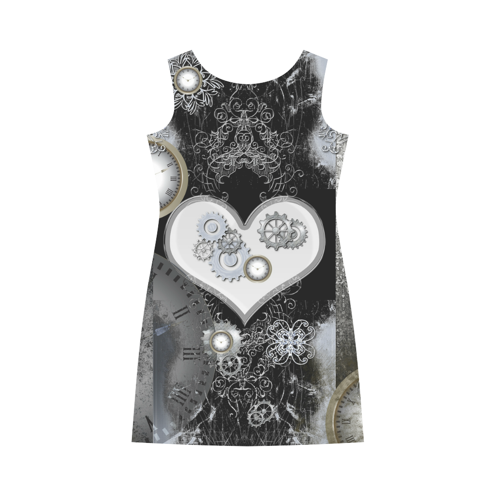 Steampunk, heart, clocks and gears Round Collar Dress (D22)