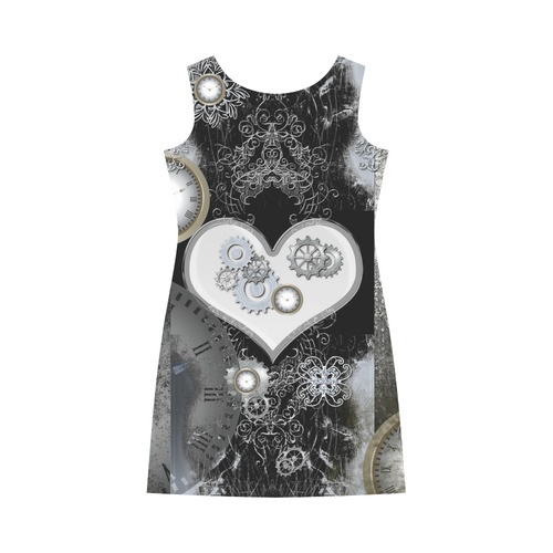 Steampunk, heart, clocks and gears Round Collar Dress (D22)