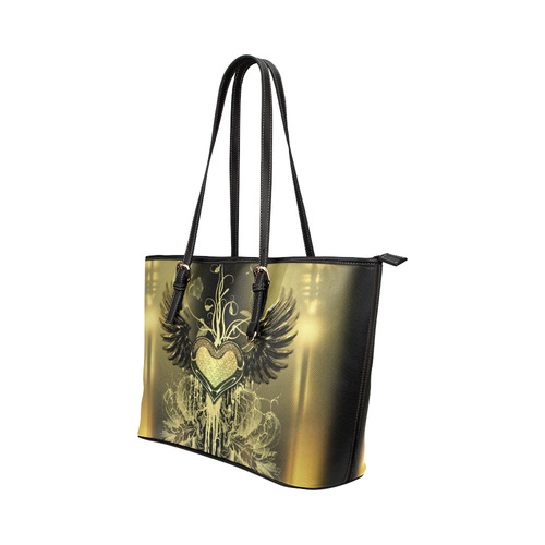 Love, heart with wings Leather Tote Bag/Large (Model 1651)