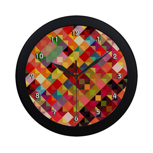 Colorful Red Orange Geometric Abstract Pattern Circular Plastic Wall clock