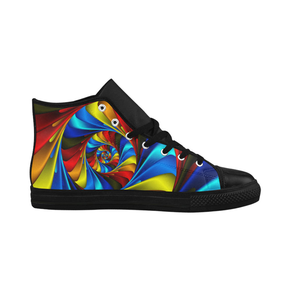 Psychedelic Rainbow Spiral Fractal Aquila High Top Microfiber Leather Men's Shoes (Model 032)