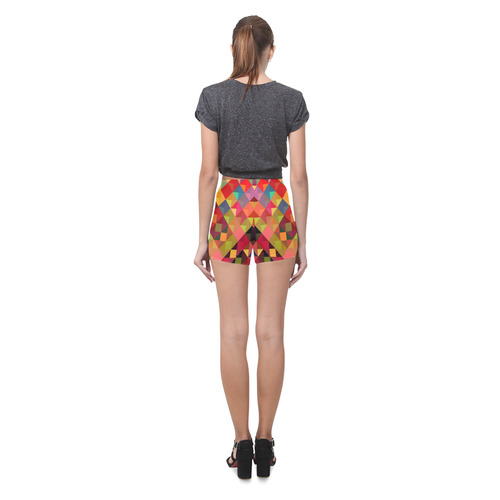Colorful Red Orange Geometric Abstract Pattern Briseis Skinny Shorts (Model L04)