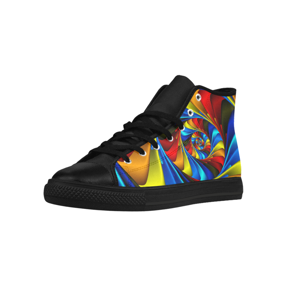 Psychedelic Rainbow Spiral Fractal Aquila High Top Microfiber Leather Men's Shoes (Model 032)