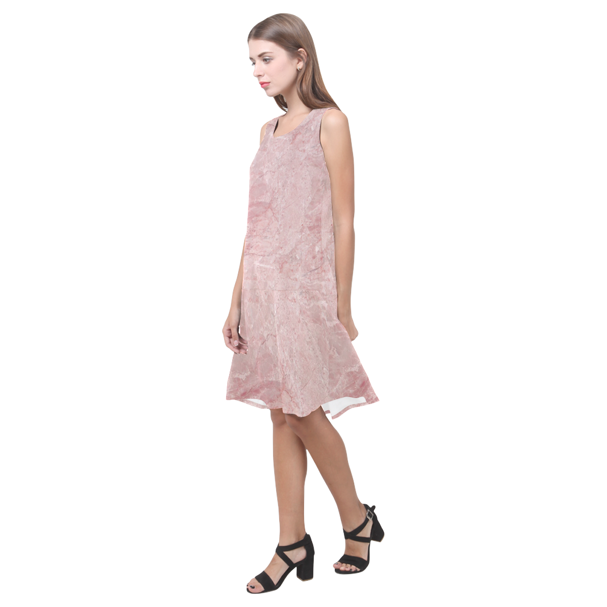 italian Marble, Rafaello Rosa, pink Sleeveless Splicing Shift Dress(Model D17)