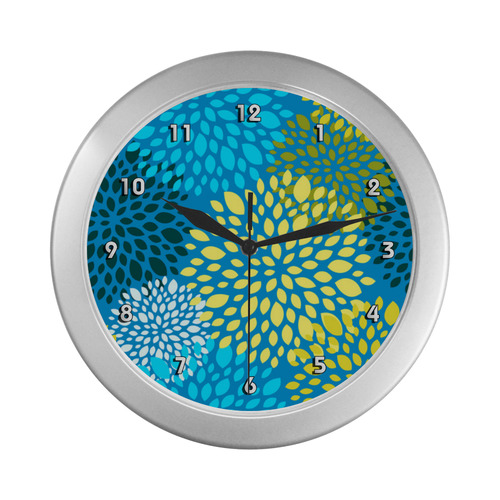 Happy Christmas Holiday Abstract Floral Pattern Silver Color Wall Clock