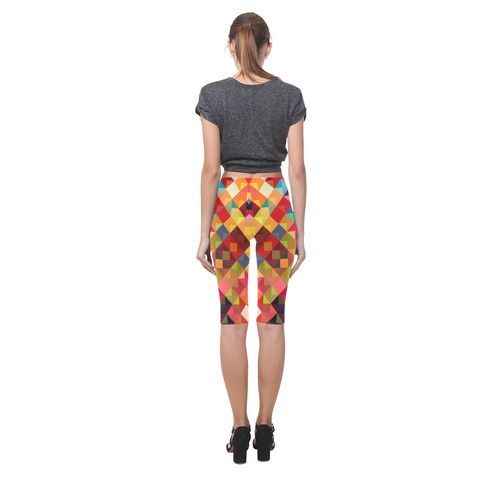 Colorful Red Orange Geometric Abstract Pattern Hestia Cropped Leggings (Model L03)