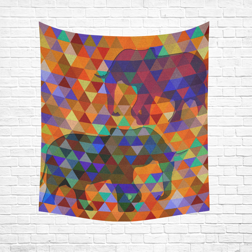 Modern Triangle Pattern Elephants Cotton Linen Wall Tapestry 51"x 60"