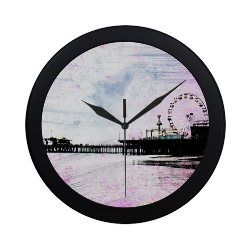 Pink Grunge Santa Monica Pier Circular Plastic Wall clock