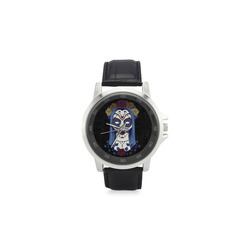 Dark gothic rose sugar skull Unisex Stainless Steel Leather Strap Watch(Model 202)