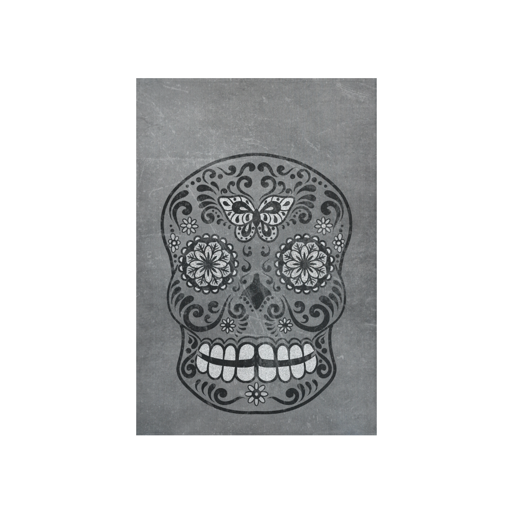 Dark gothic silver grey sugar skull Cotton Linen Wall Tapestry 40"x 60"