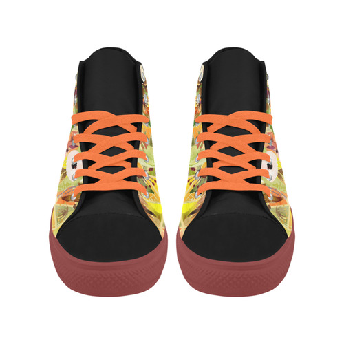 Watercolor Flowers Triangles Orange Yellow Green Aquila High Top Microfiber Leather Women's Shoes (Model 032)