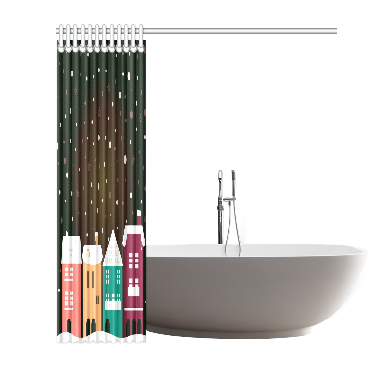 New exclusive hand-drawn Town art : Designers bathroom Shower Curtain Shower Curtain 72"x72"