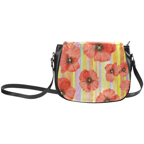 Watercolor STRIPES red POPPIES Blossoms Classic Saddle Bag/Large (Model 1648)