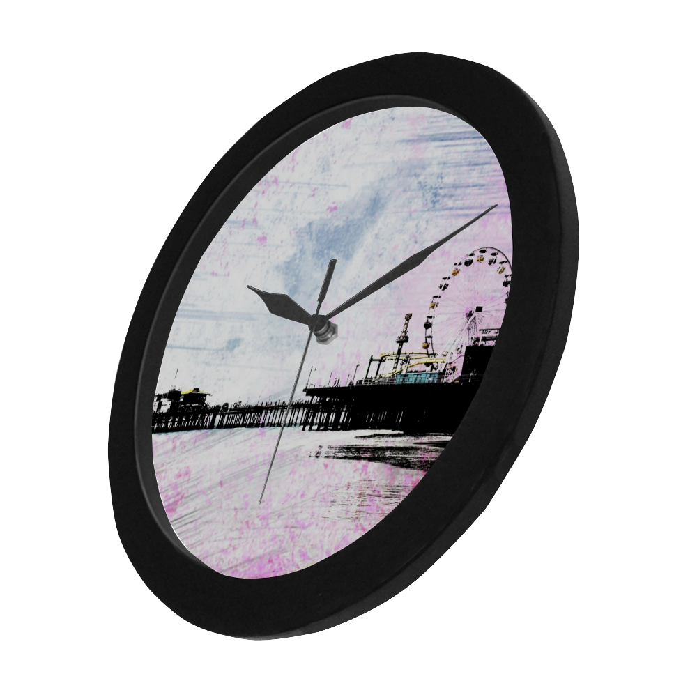Pink Grunge Santa Monica Pier Circular Plastic Wall clock