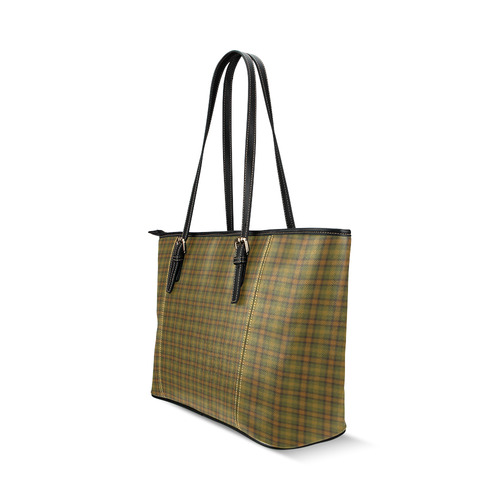 Gold Olive Plaid Leather Tote Bag/Small (Model 1640)