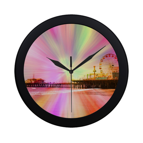 Pink Explosion Santa Monica Pier Circular Plastic Wall clock