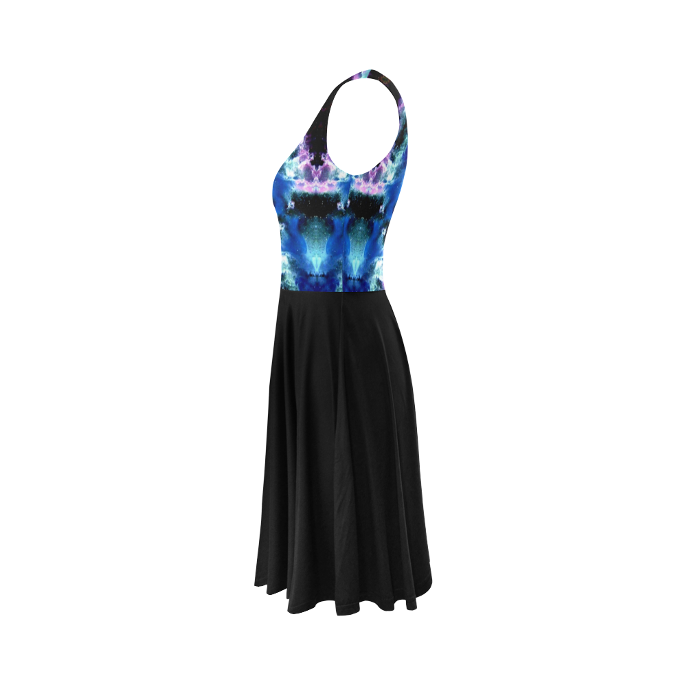Blue, Light Blue, Metallic Diamond Pattern Sleeveless Ice Skater Dress (D19)