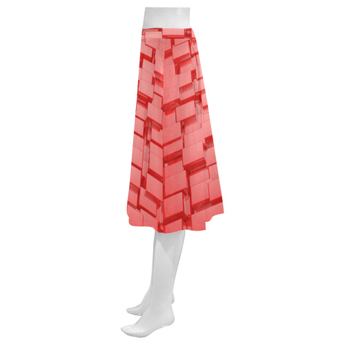 Glossy 3D Red Cubes Geometric Abstract Mnemosyne Women's Crepe Skirt (Model D16)