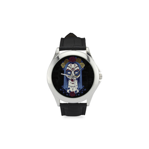 Dark gothic rose sugar skull Women's Classic Leather Strap Watch(Model 203)