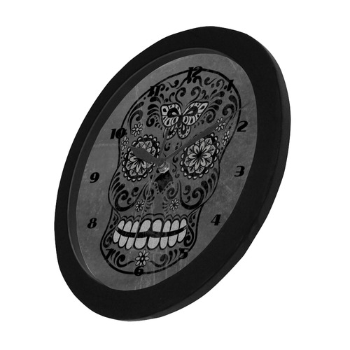 Dark gothic silver grey sugar skull Circular Plastic Wall clock