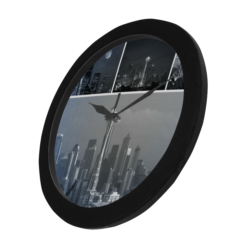 Grey Seattle Space Needle Collage Circular Plastic Wall clock