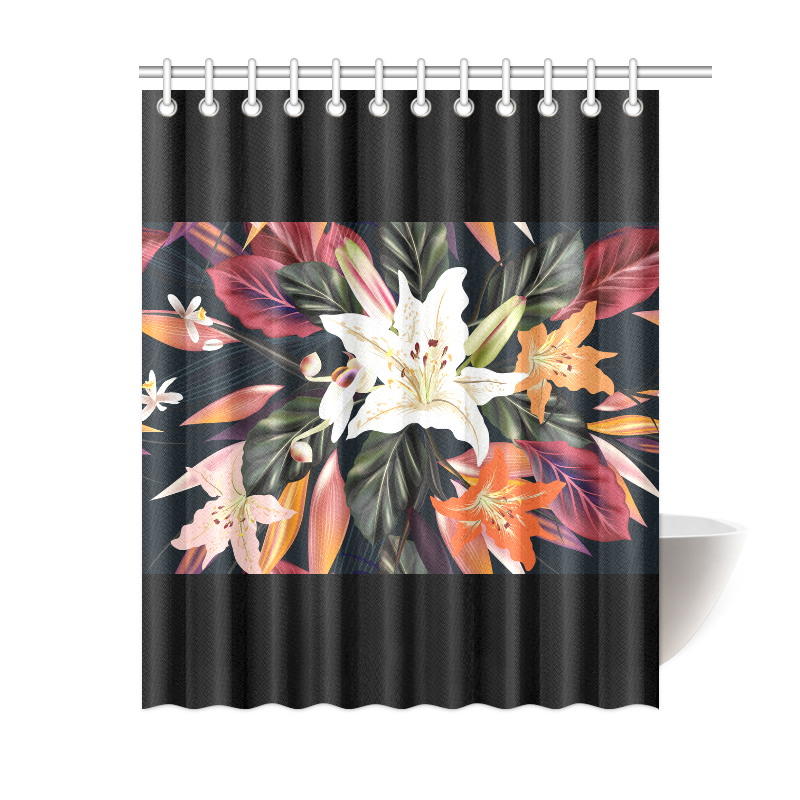 Art Shower curtain with exotic floral art. New in shop BLACK Shower Curtain 60"x72"