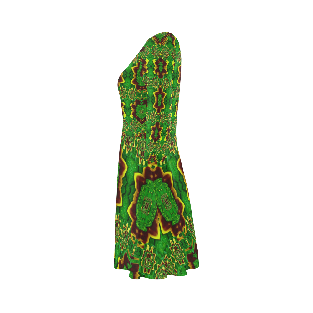 golden flowers in the green soft and silky 3/4 Sleeve Sundress (D23 ...