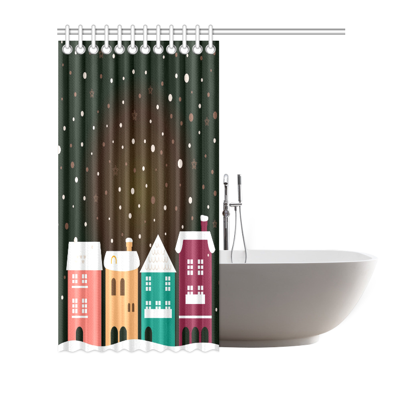 New exclusive hand-drawn Town art : Designers bathroom Shower Curtain Shower Curtain 72"x72"