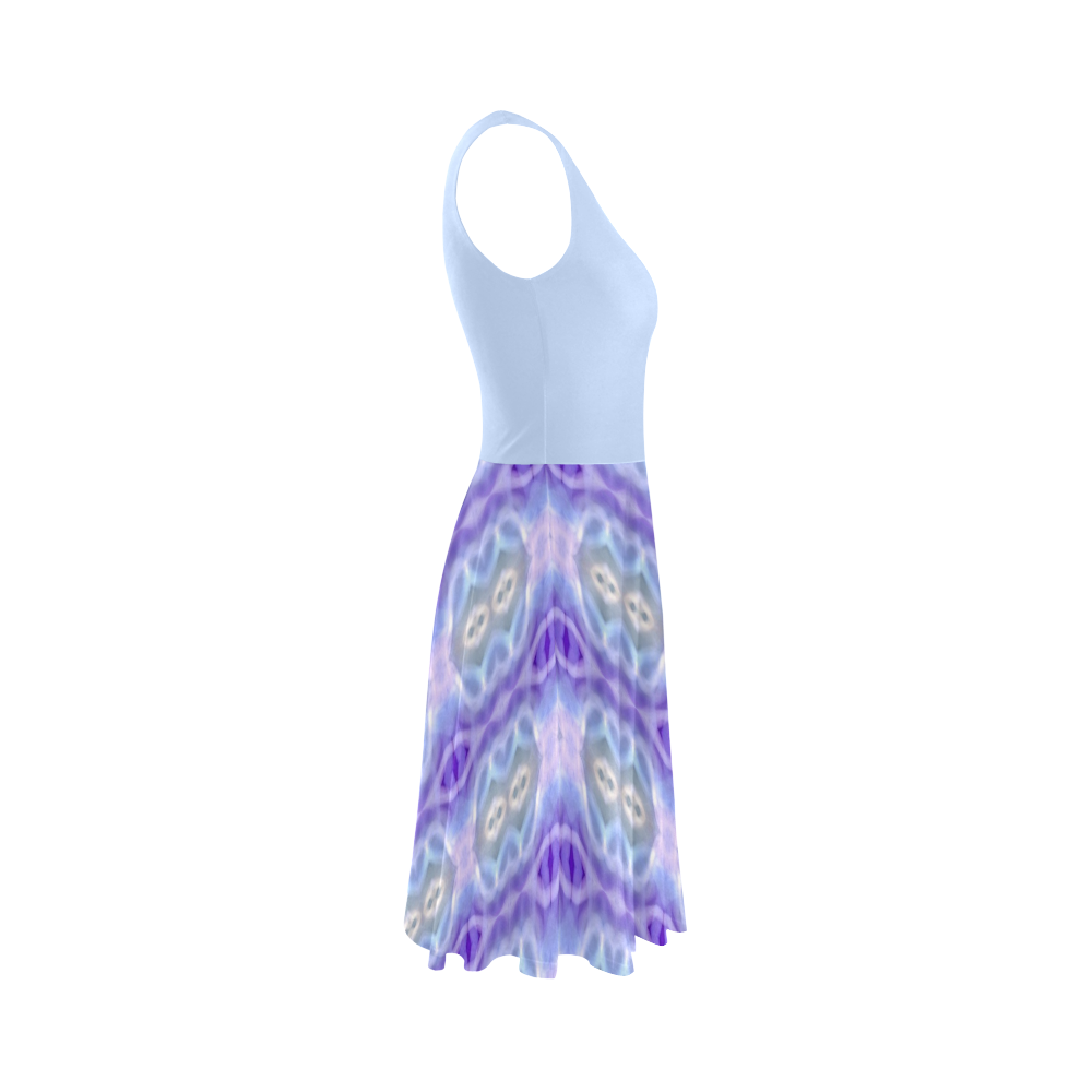 Light Blue Purple White Girly Pattern Sleeveless Ice Skater Dress (D19)