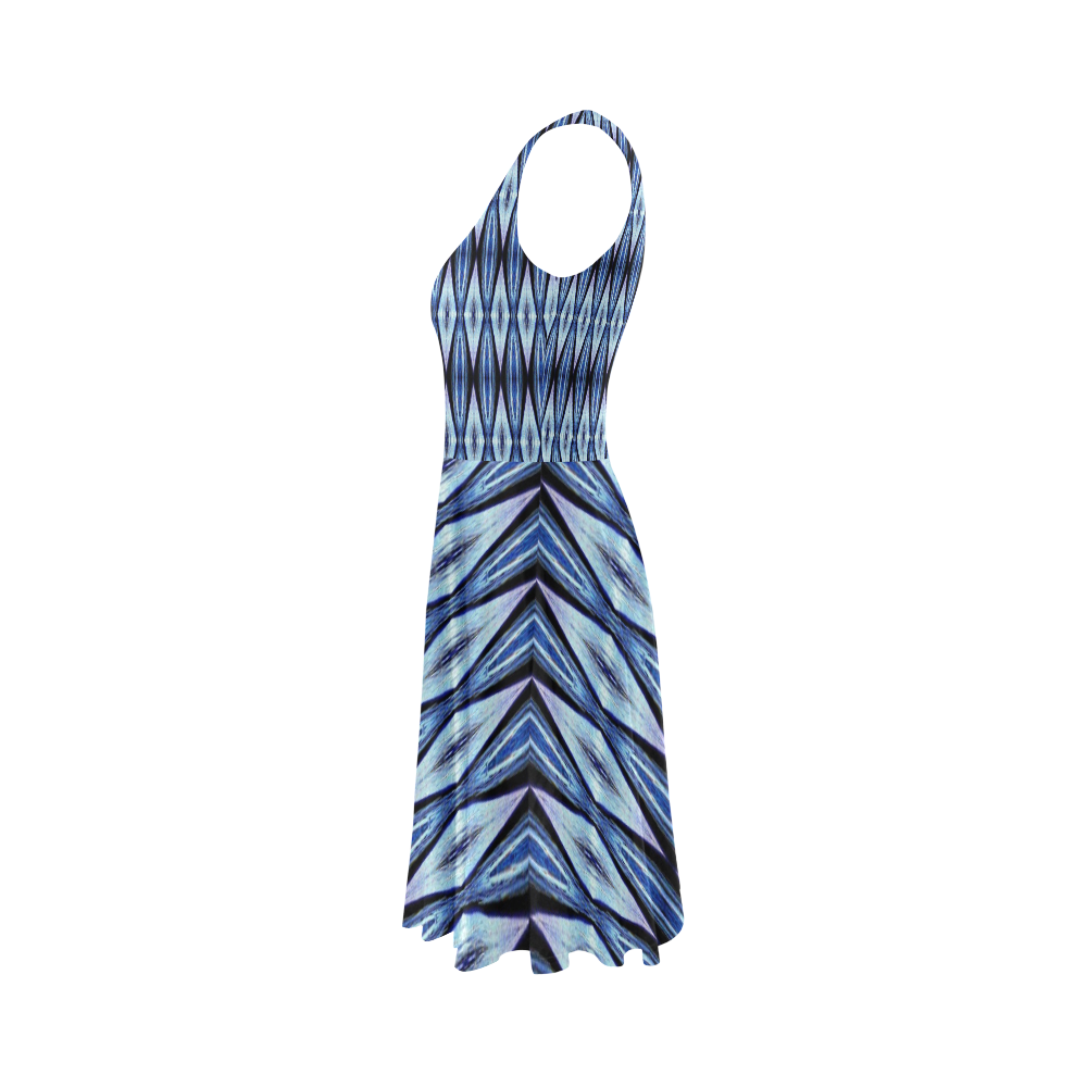 Blue White Diamond Pattern Sleeveless Ice Skater Dress (D19)