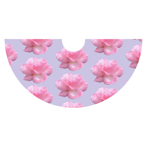 Pink Roses Pattern on Blue Sleeveless Ice Skater Dress (D19)