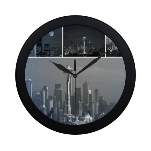 Grey Seattle Space Needle Collage Circular Plastic Wall clock