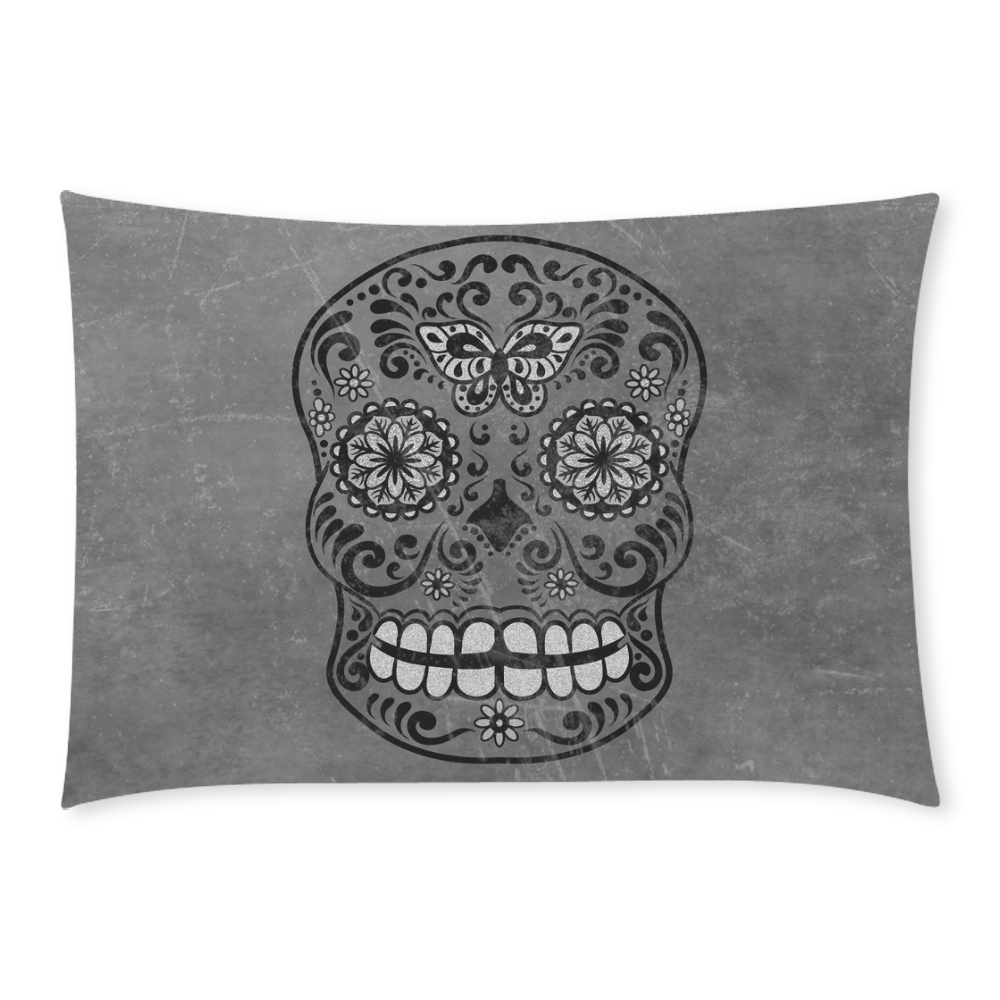 Dark gothic silver grey sugar skull Custom Rectangle Pillow Case 20x30 (One Side)