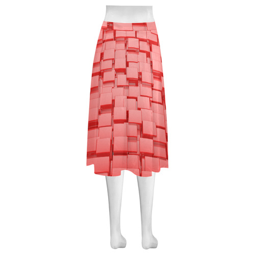 Glossy 3D Red Cubes Geometric Abstract Mnemosyne Women's Crepe Skirt (Model D16)