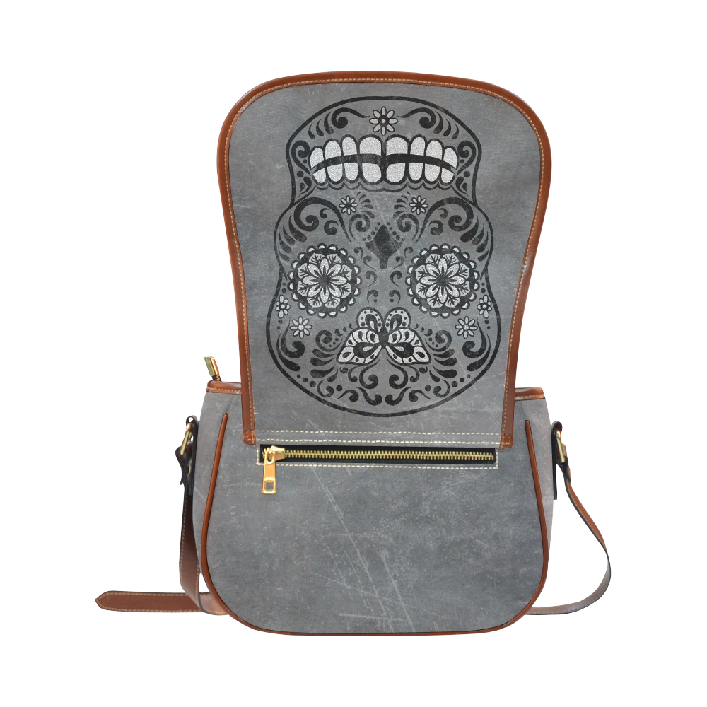 Dark gothic silver grey sugar skull Saddle Bag/Small (Model 1649) Full Customization