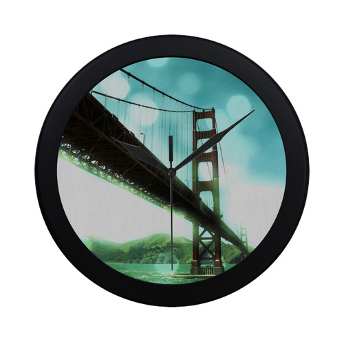Green Bokeh Golden Gate Bridge Circular Plastic Wall clock