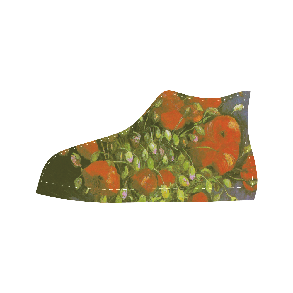 Van Gogh Vase Red Poppies Floral Fine Art Aquila High Top Microfiber Leather Women's Shoes (Model 032)