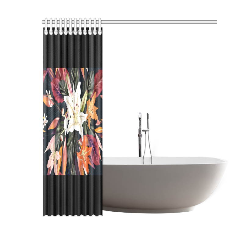 Art Shower curtain with exotic floral art. New in shop BLACK Shower Curtain 60"x72"