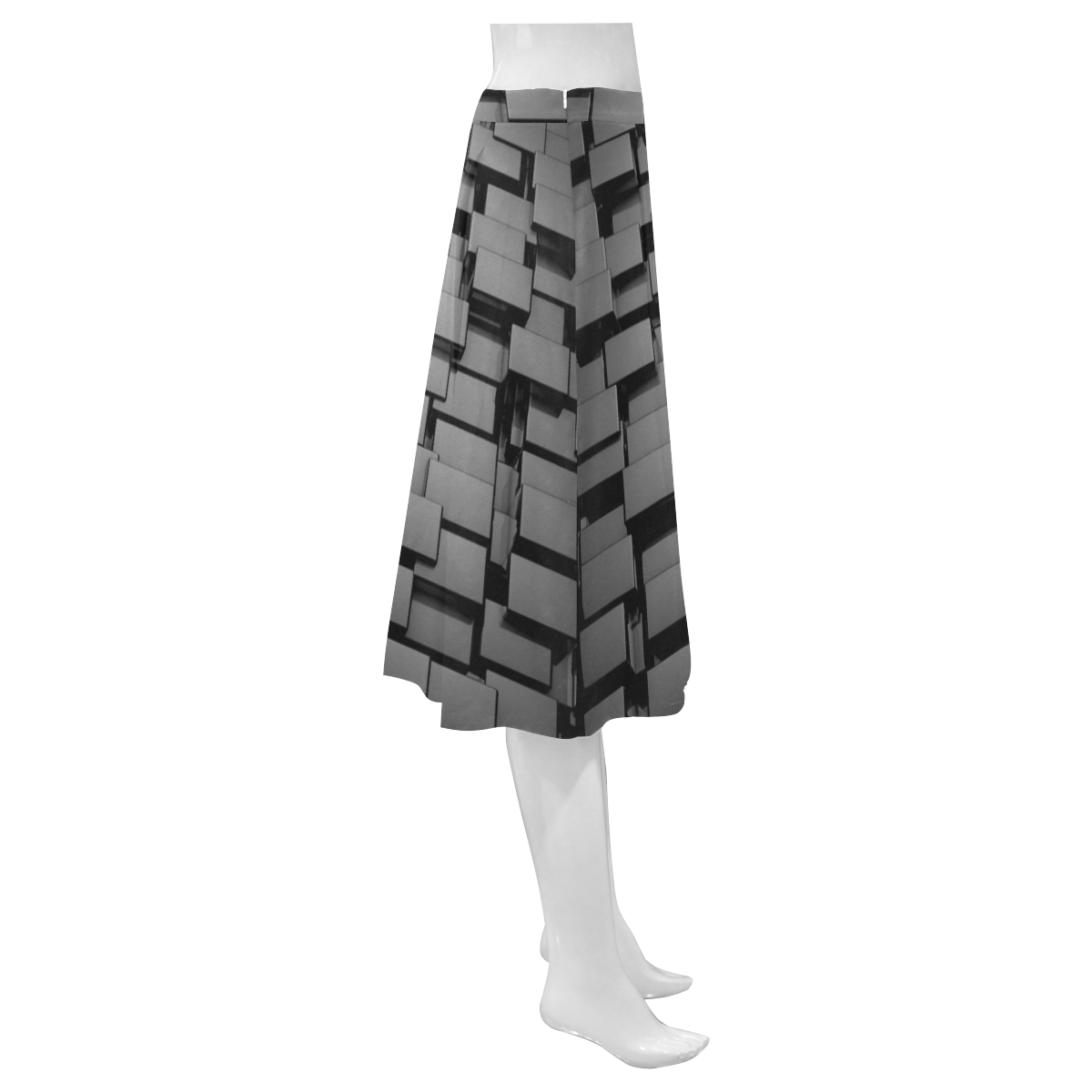 Glossy 3D Black Cubes Geometric Abstract Mnemosyne Women's Crepe Skirt (Model D16)